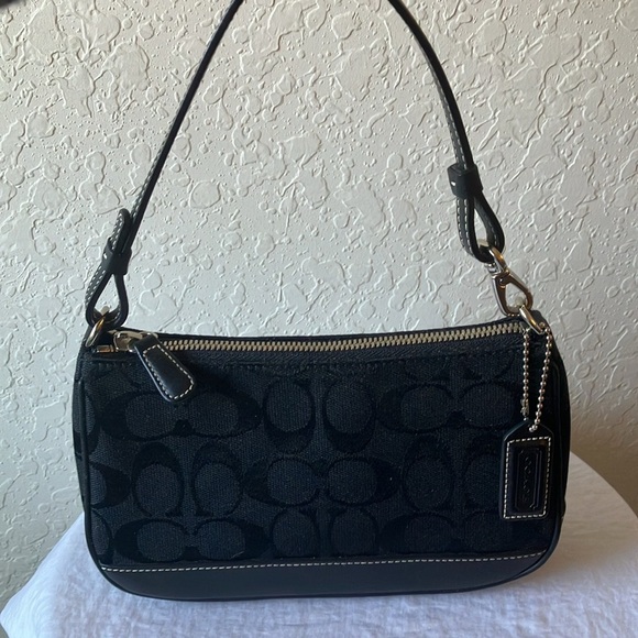 Coach: Black Signature Demi (6094) Mini Leather/Canvas handbag- Y2K- Silver tone - Picture 15 of 16